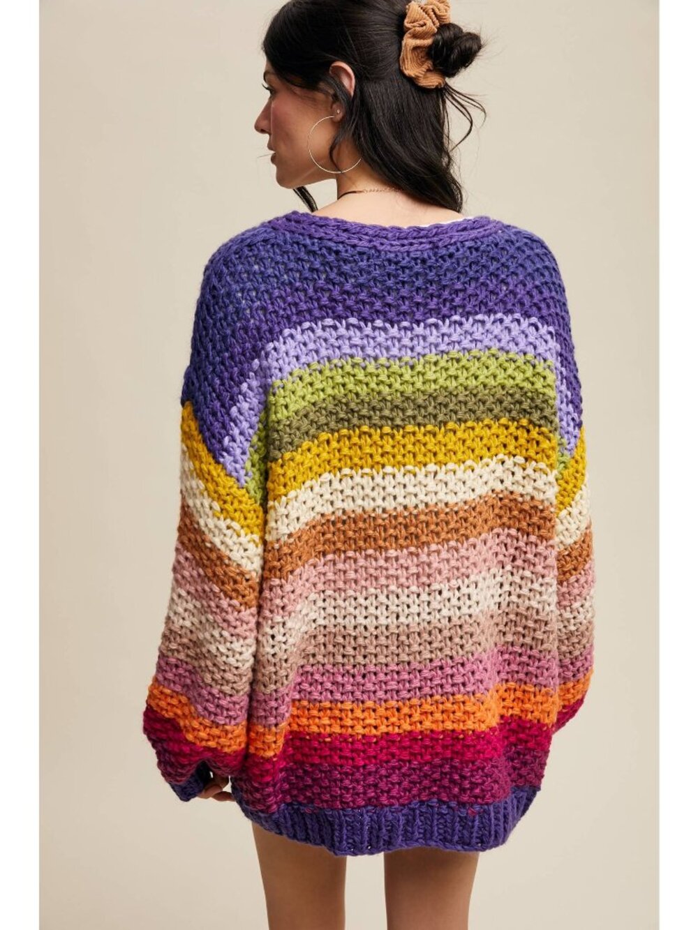 Listicle Crochet Cardigan Sweater Small Rainbow Striped Chunky Knit Oversized Po - Picture 4 of 8